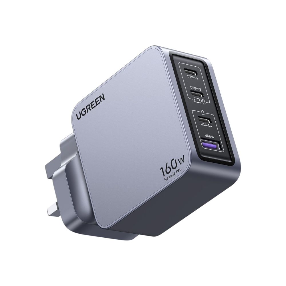 شاحن جداري يوجرين نيكسود برو بقوة 160 وات مع 3 منافذ تايب سي ومنفذ مايكرو - رمادي