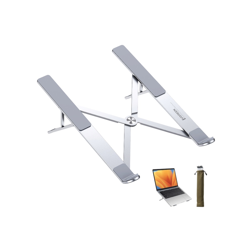 حامل لابتوب يوجرين ألومنيوم قابل للطي بتصميم مدمج و6 زوايا تعديل موديل 40289 - فضي