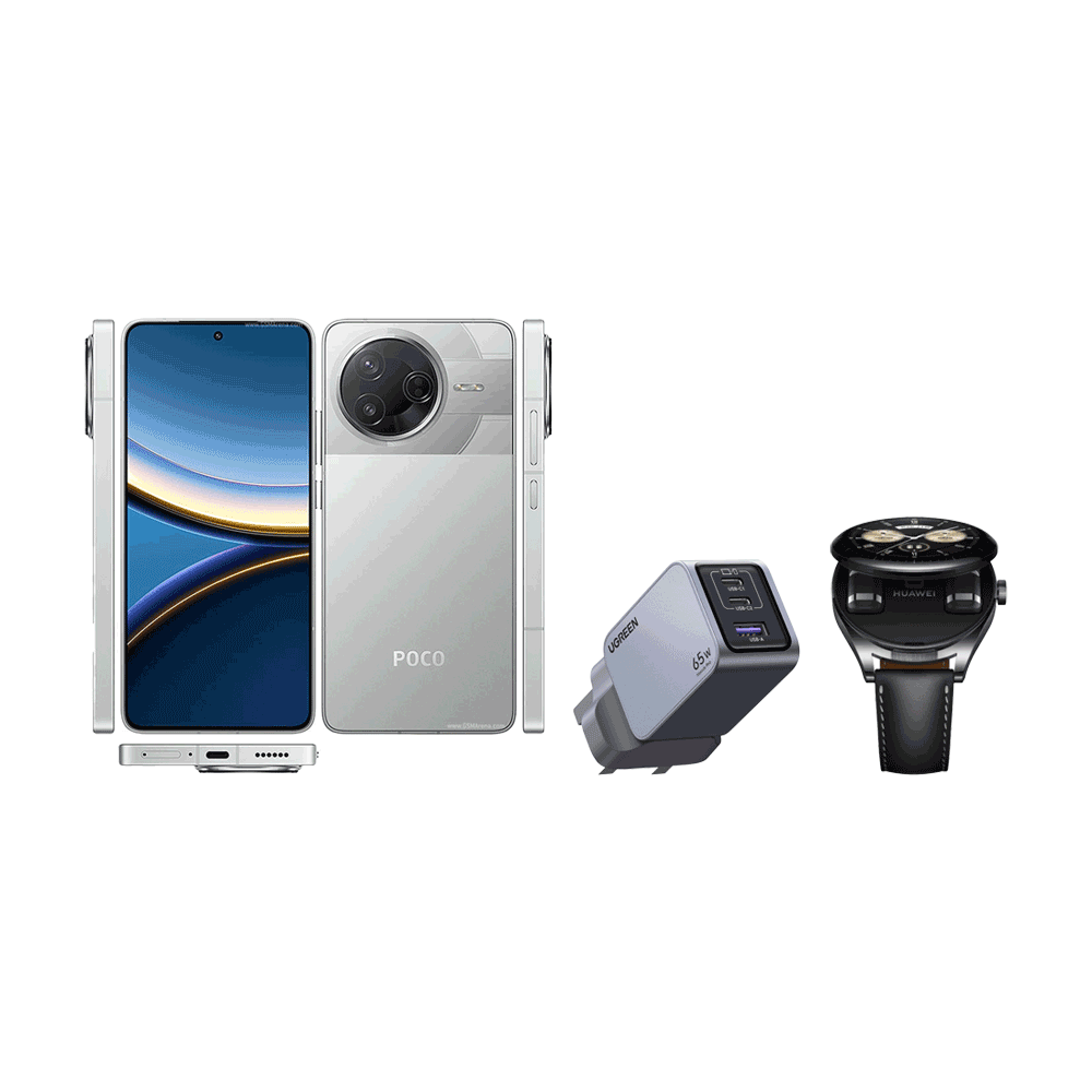 باكج شاومي بوكو F7 برو بذاكرة 512 جيجا + شاحن يوجرين 65 وات + ساعة هواوي الذكية بسماعات مدمجة