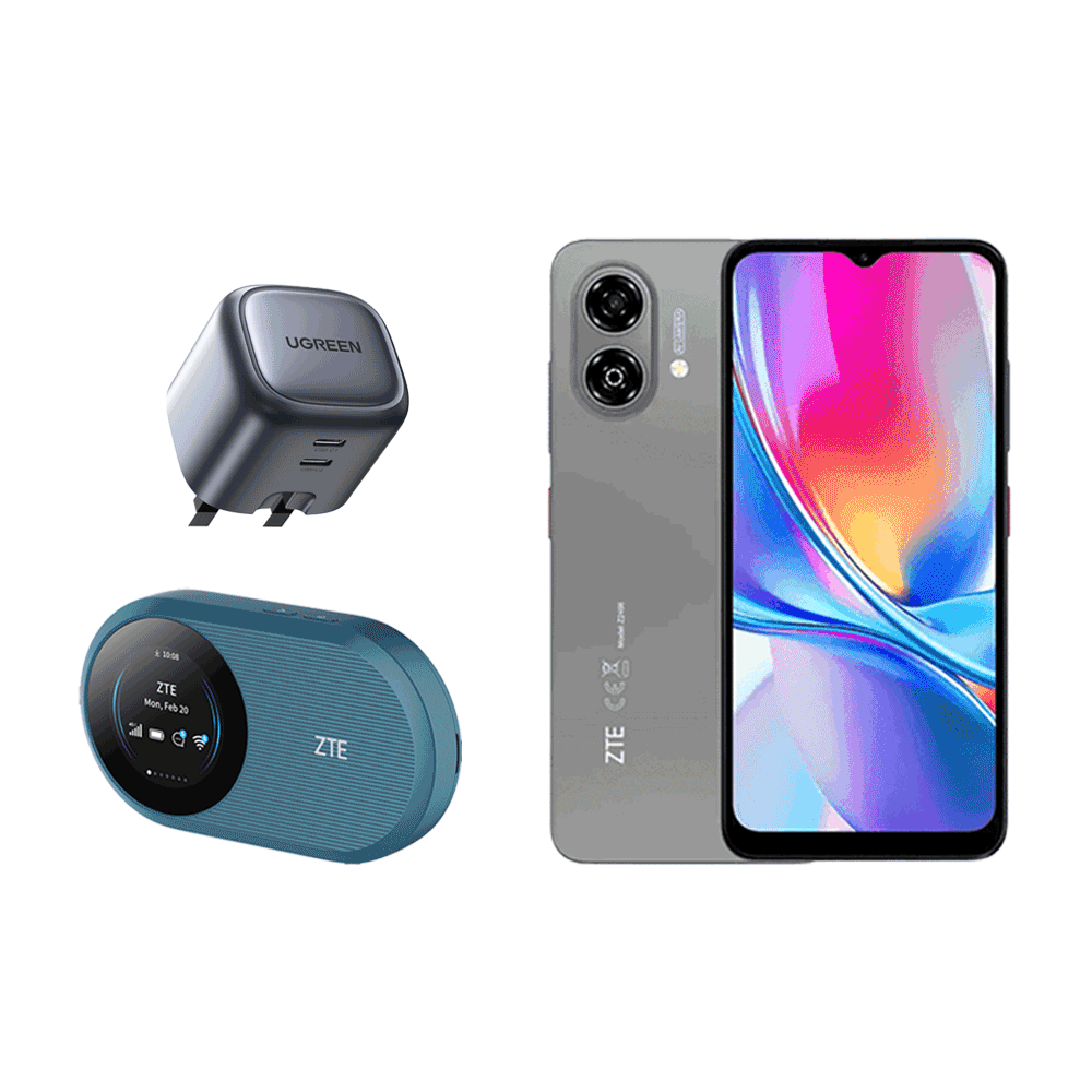 باكج زد تي إي والاتصال جوال A35e 64 جيجا + مودم راوتر 4G متنقل + شاحن يوجرين 45 وات