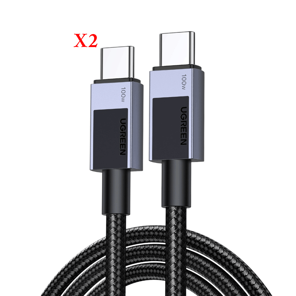 باكج كابل شحن يوجرين بمنفذ تايب سي تايب سي قوة 100 وات بطول 2 متر - قطعتين