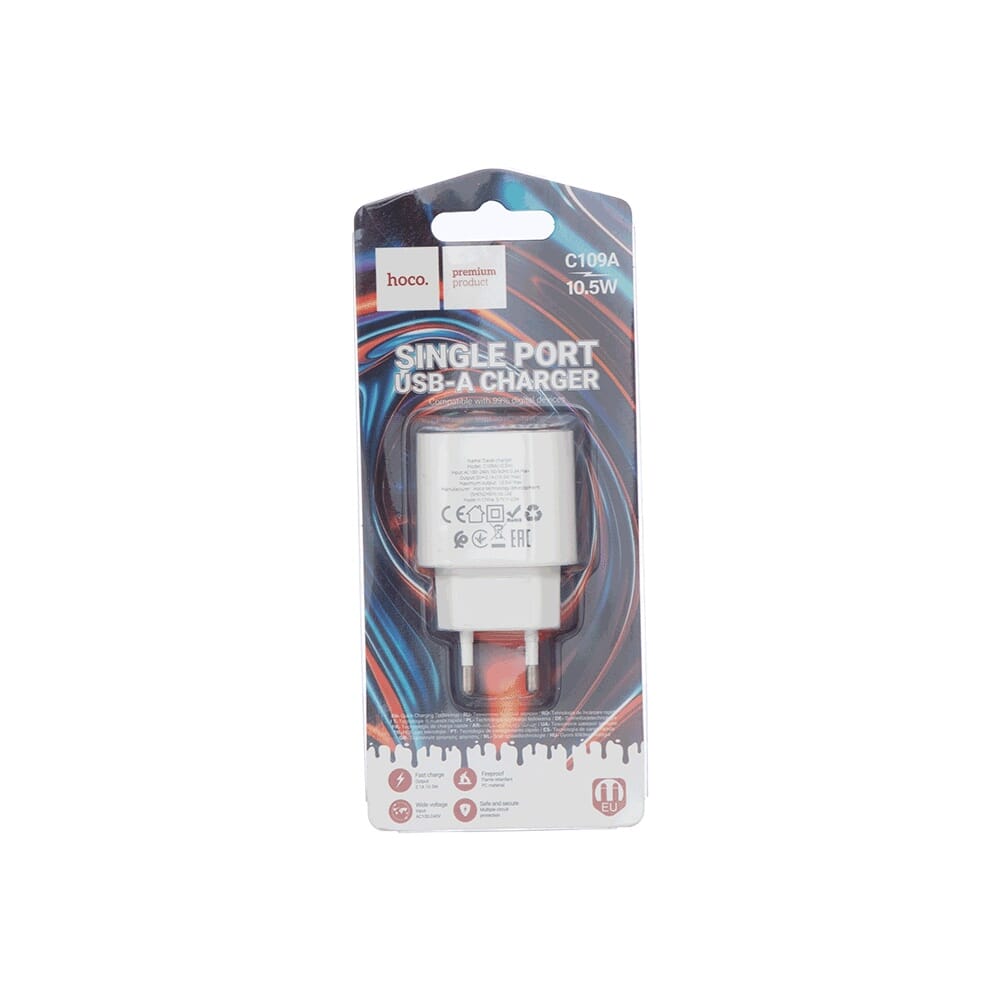شاحن جداري هوكو مخرج USB بقوة 10.5 وات موديل C109A - أبيض