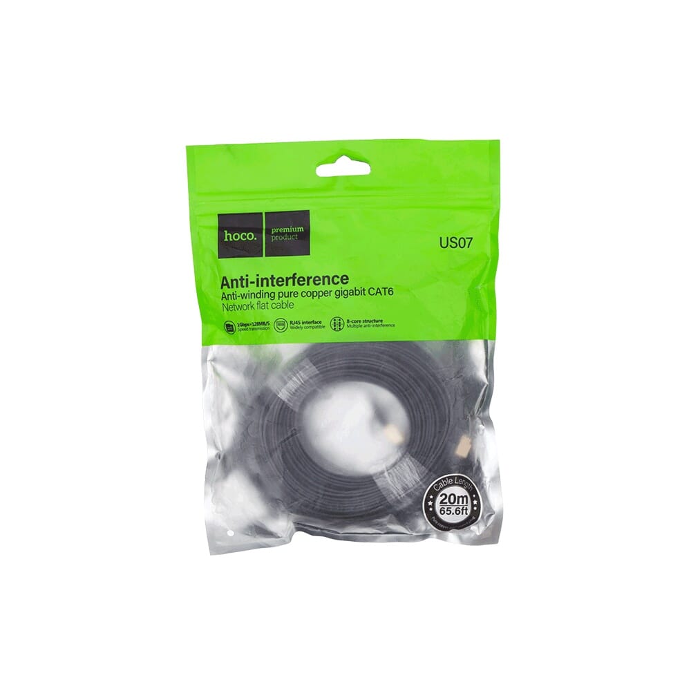 كابل شبكة هوكو CAT6 بطول 20 متر موديل US07 - أسود