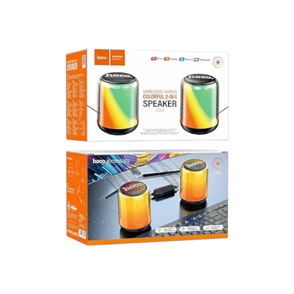 مكبر صوت هوكو 2 في 1 ملون لاسلكي وسلكي موديل BS56 - أسود