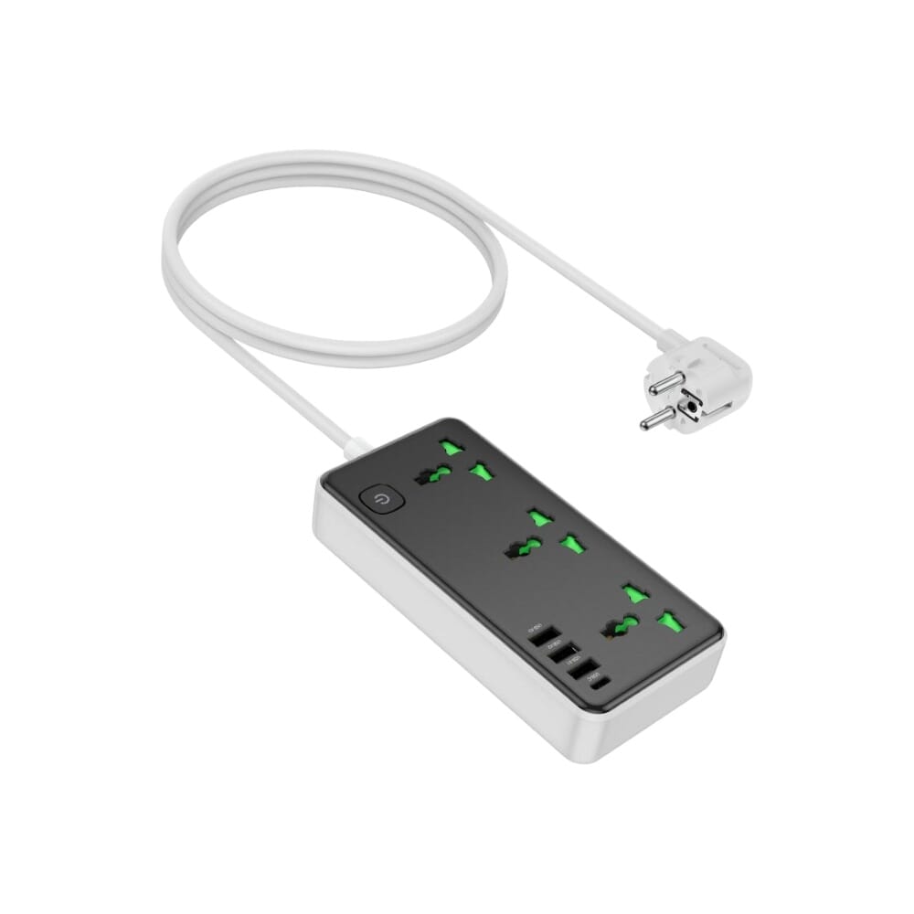 توصيلة كهرباء هوكو ذكية بـ 3 مقابس و4 منافذ شحن موديل AC7A - أسود