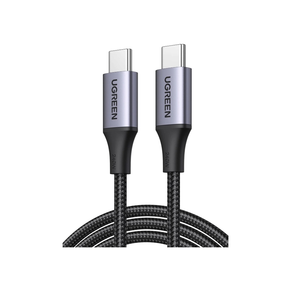 كابل يوجرين تايب سي إلى تايب سي نايلون مضفر شحن سريع 240 وات موديل 15268 - رمادي