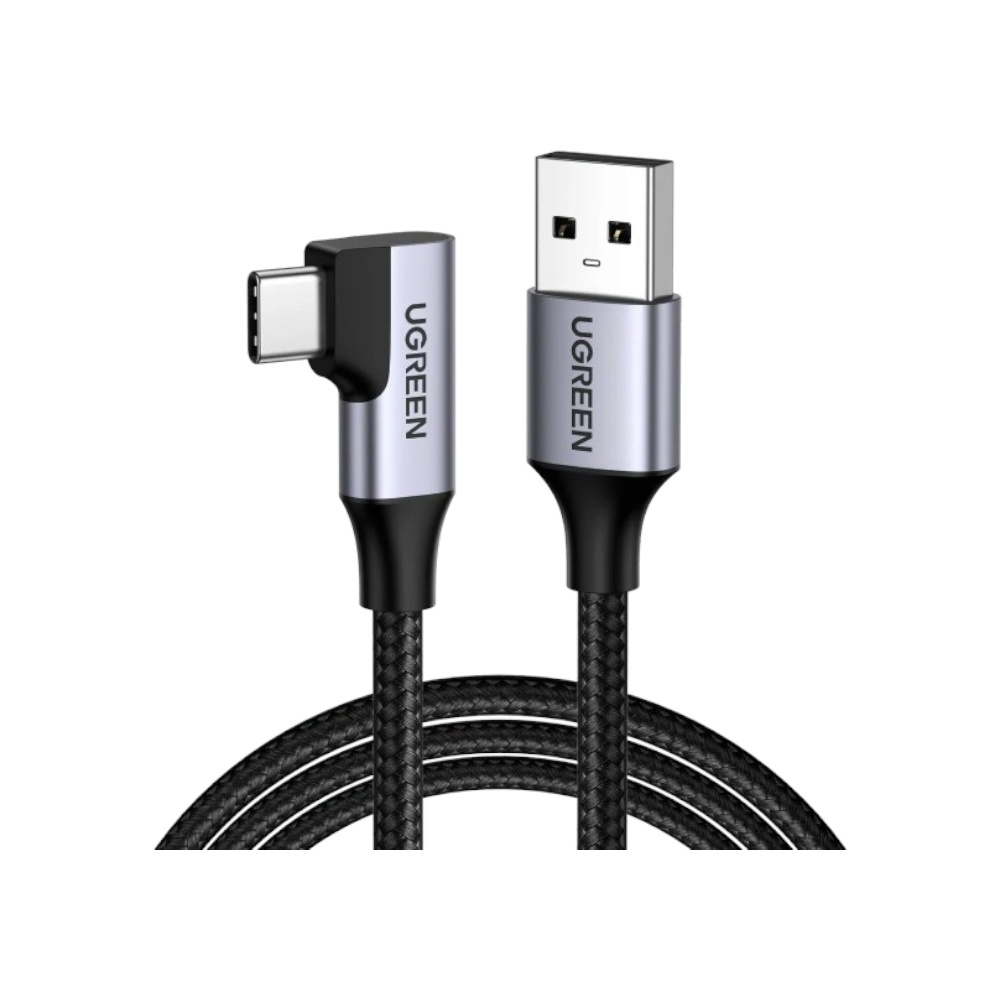كابل يوجرين يو إس بي إلى تايب سي بزاوية قائمة نايلون مضفر 5 جيجابت في الثانية موديل 70529 - رمادي
