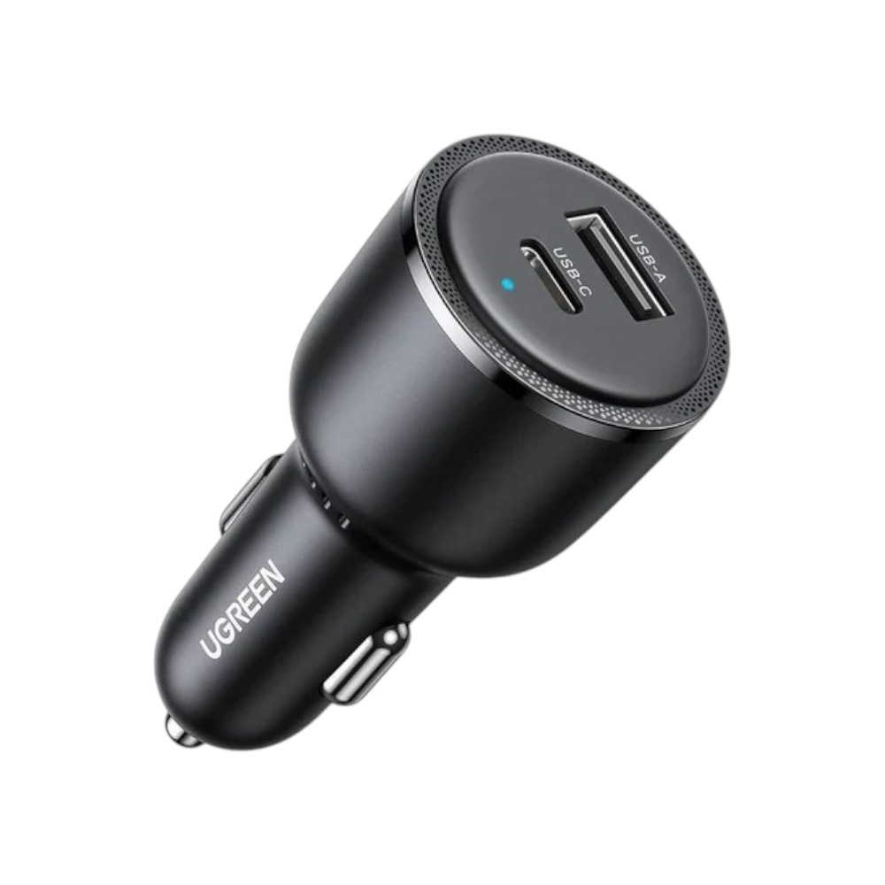 شاحن سيارة يوجرين سريع 63 وات بمخرجين تايب سي و مايكرو موديل 35023 - أسود