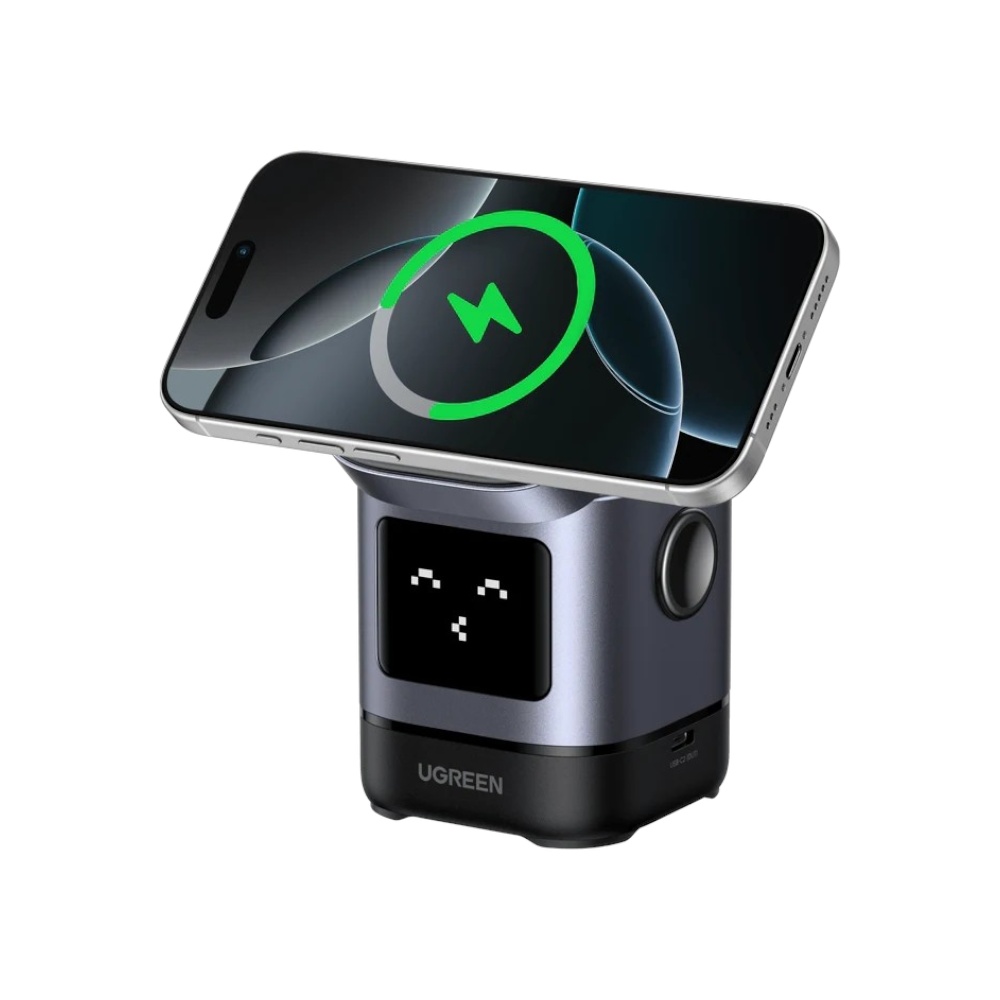 شاحن لاسلكي يوجرين أونو 2 في 1 مغناطيسي 15 وات موديل 35431 - رمادي 