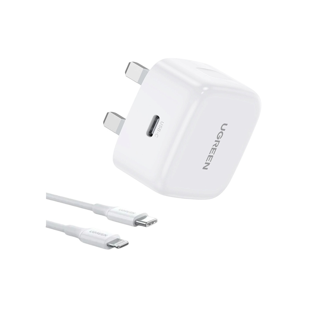 شاحن جداري يوجرين سريع 20 وات مع كابل يو اس بي سي إلى لايتنينج 1 متر موديل 70297 - أبيض