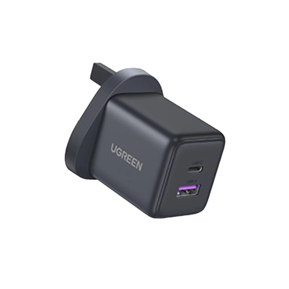 شاحن جداري يوجرين سريع 30 وات بمنفذين وتقنية GaN موديل 65036 - رمادي 