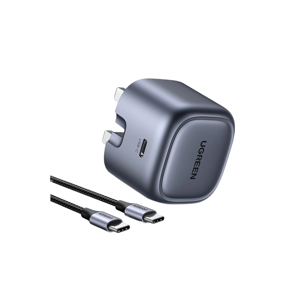 شاحن جداري يوجرين نكسود سريع 30 وات مع كابل يو اس بي سي إلى يو اس بي سي 1 متر موديل 25114 - رمادي 