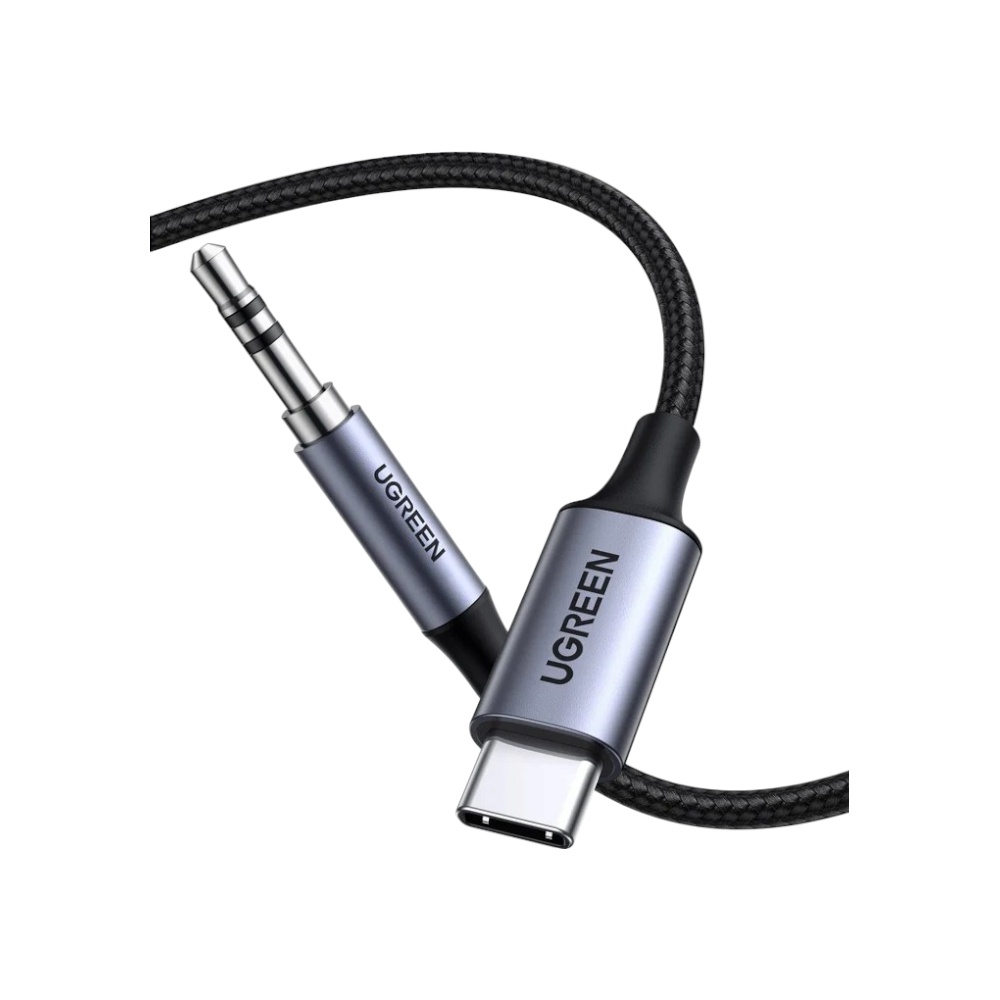 محول صوت يوجرين من تايب سي إلى AUX مسمار 3.5 مللم موديل 30633 - أسود