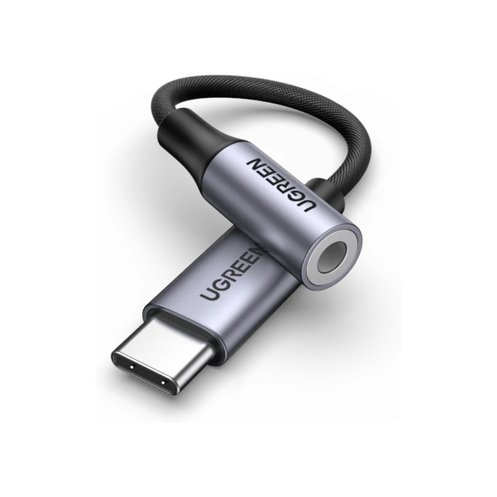 محول صوت يوجرين من تايب سي إلى AUX مسمار 3.5 مللم موديل 80154 - فضي