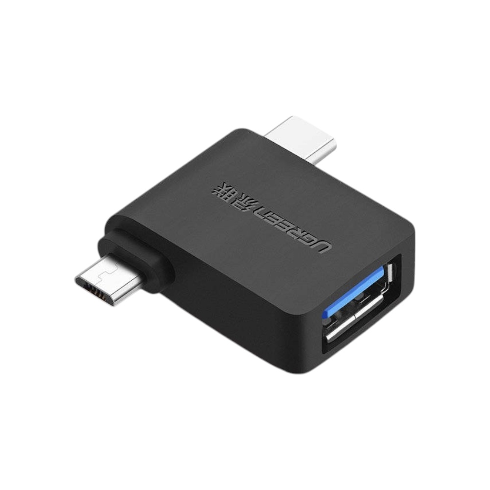 محول يوجرين OTG 2 في 1 من تايب سي وميكرو إلى USB 3.0 موديل 30453 - أسود