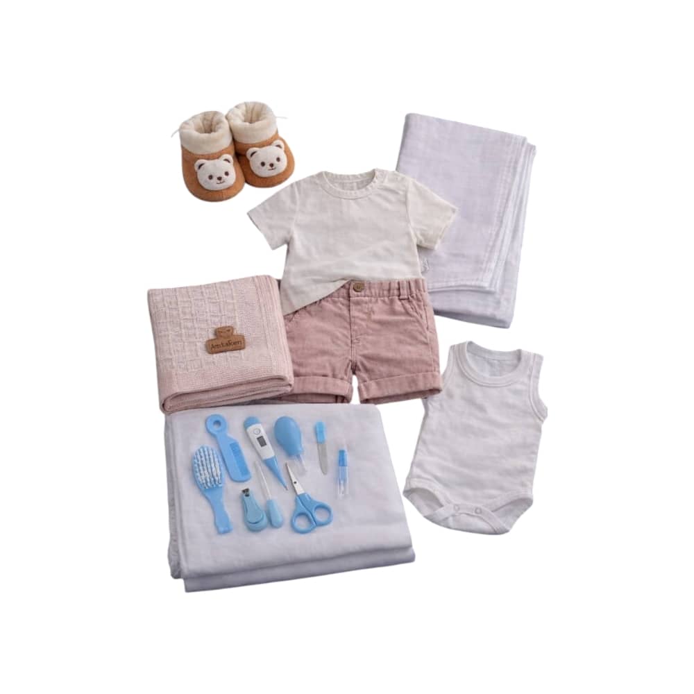 باقة مولود متكاملة بعناية…
 
  أناقة في التفاصيل، نعومة في الخامات، وفخامة تليق بأجمل هدية