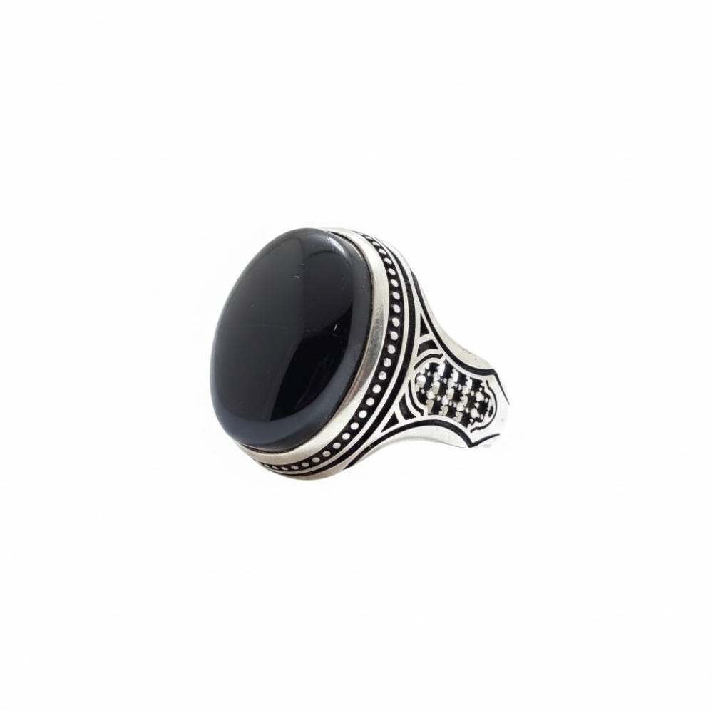 خاتم فضه عيار 925 عقيق يماني اسود