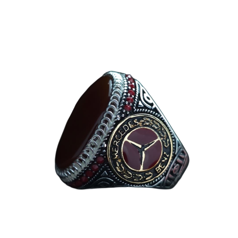 خاتم فضه عيار 925 مع حجر عقيق احمر