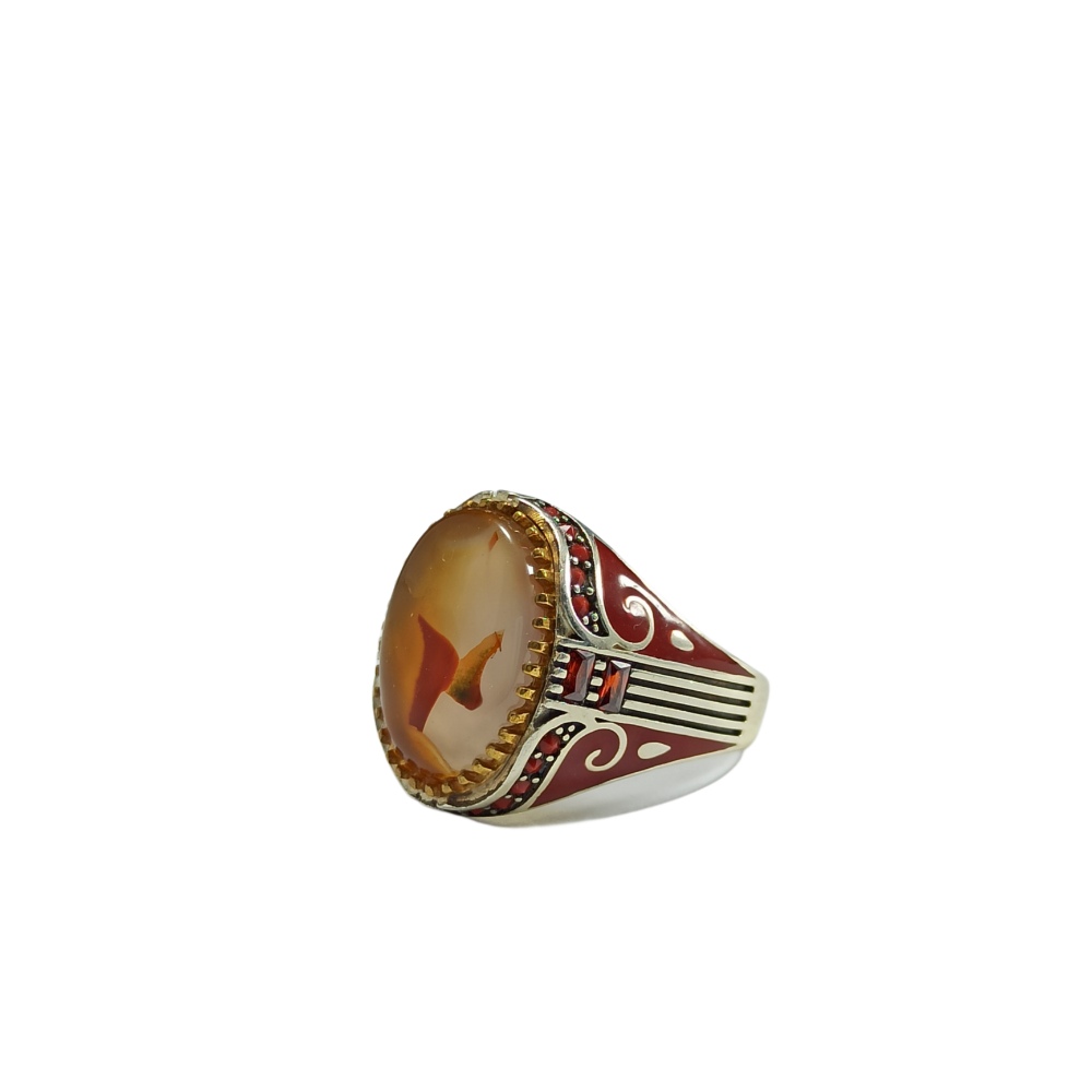 خاتم فضة عيار 925 مع حجر مزهر عقيق يماني