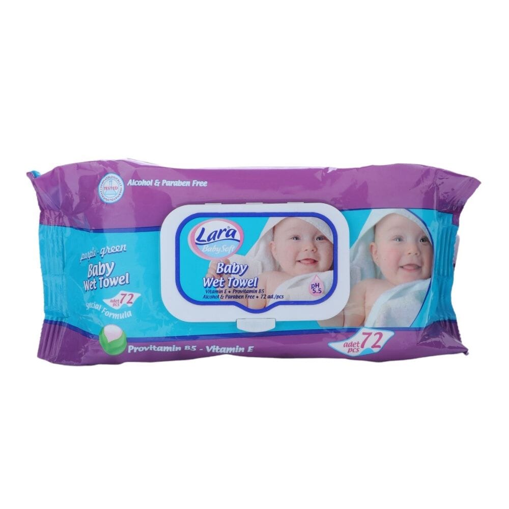 لارا مناديل مبللة فائقة النعومة للأطفال 72 قطعة -  سوسني 