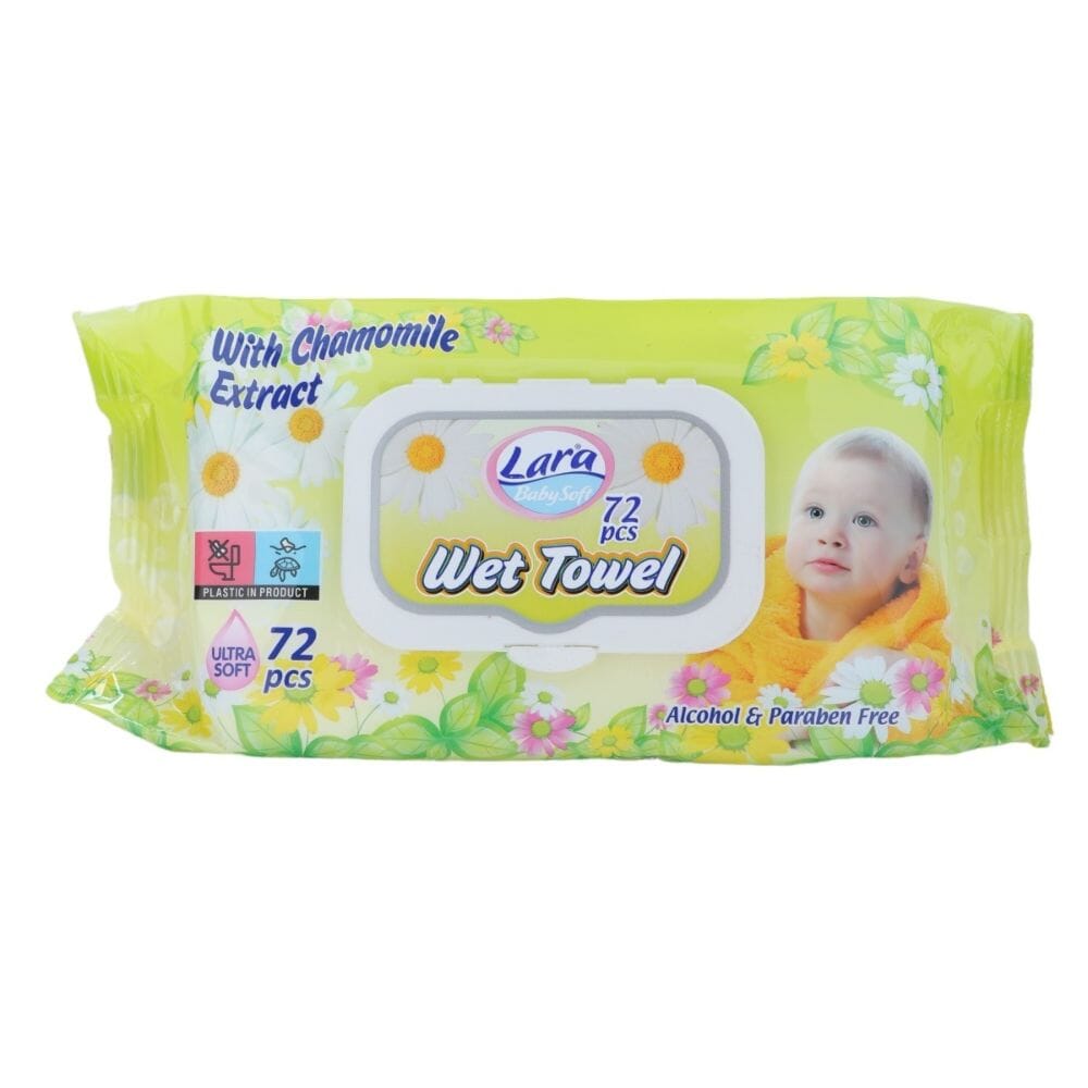 لارا مناديل مبللة فائقة النعومة للأطفال 72 قطعة -  كاموميل أصفر 