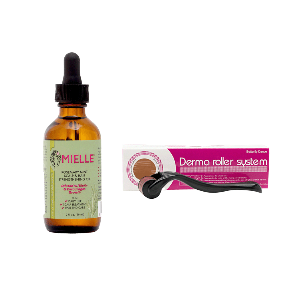 باكج ميلي زيت إكليل الجبل والنعناع 59مل + ديرما رولو جهاز للعناية بالشعر والجسم 13 سم