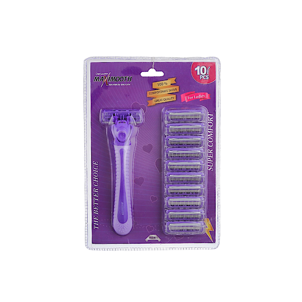 ماكس موث شفرات حلاقة نسائية مع 10 شفرات إضافية بديلة - بنفسجي