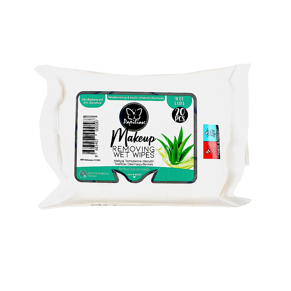 بابيليون مناديل إزالة مكياج بالآلوفيرا - 20 قطعة 