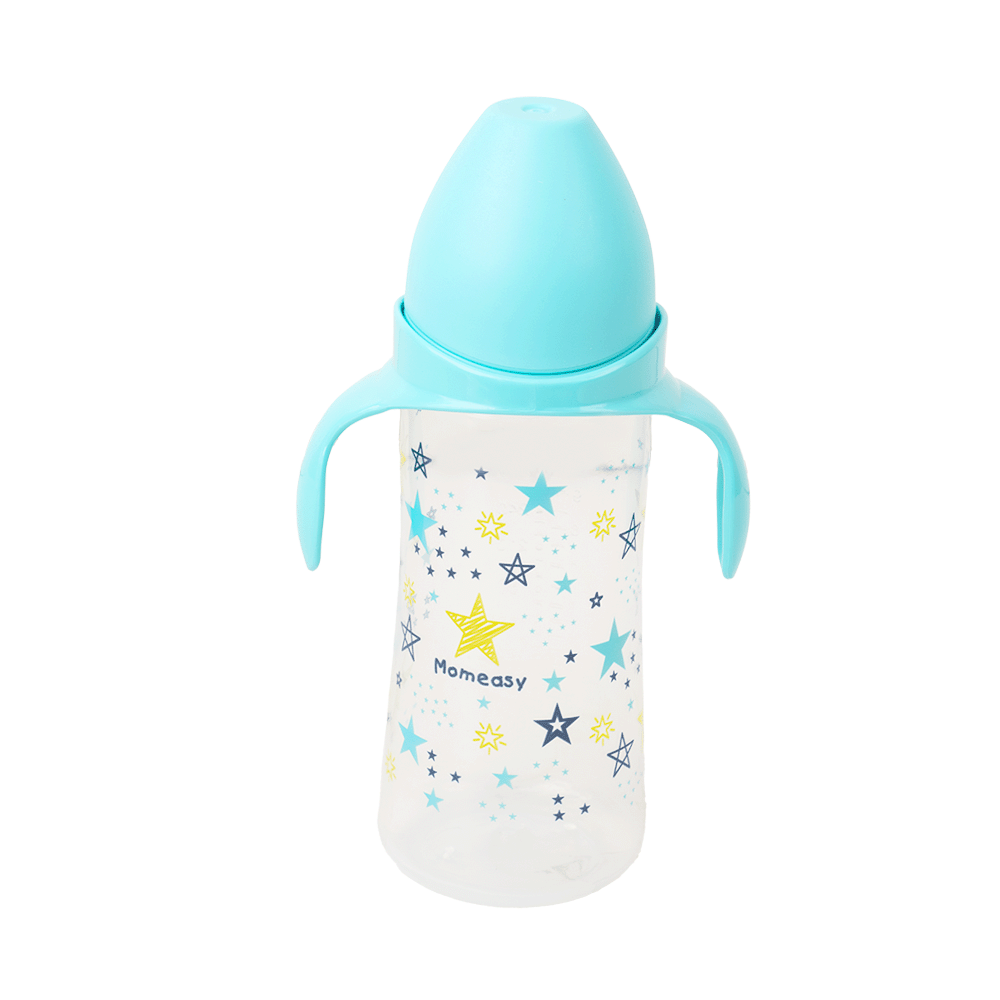 موم إيزي رضاعة حليب بلاستيكية بمقبض من الجهتين واسعة عنق 330 مل - أخظر