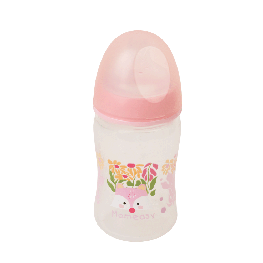 موم إيزي رضاعة حليب بلاستيكية واسعة عنق 210 مل - وردي