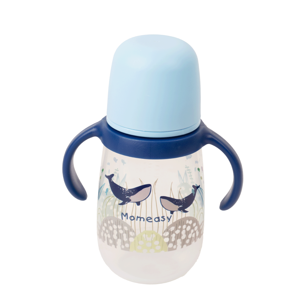موم إيزي رضاعة حليب بلاستيكية بمقبض من الجهتين 360 مل - أزرق