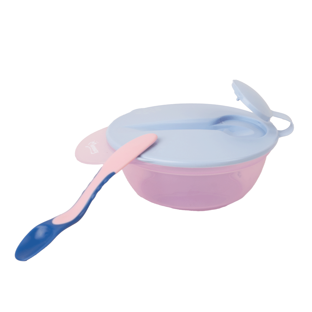  وعاء طعام موم إيزي للأطفال مع ملعقة حساسة للحرارة-blue