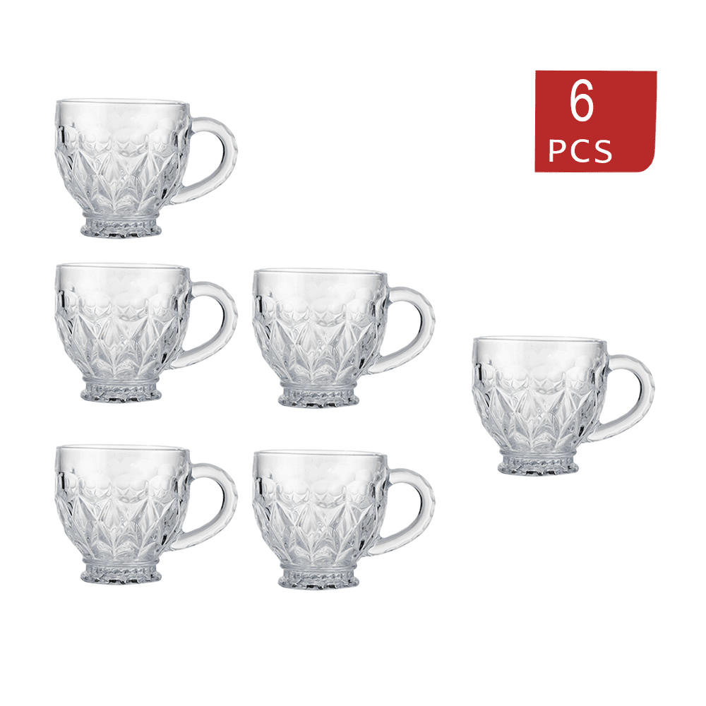 الدار طقم أكواب زجاج بنقشة معقدة شفافة - 6 قطع