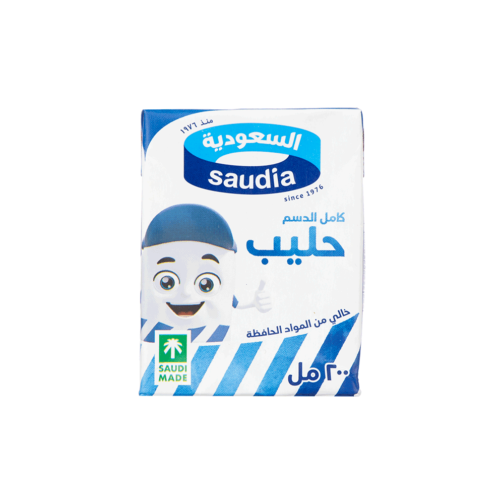 حليب السعودية كامل الدسم خالي من المواد الحافظة - 200 مل