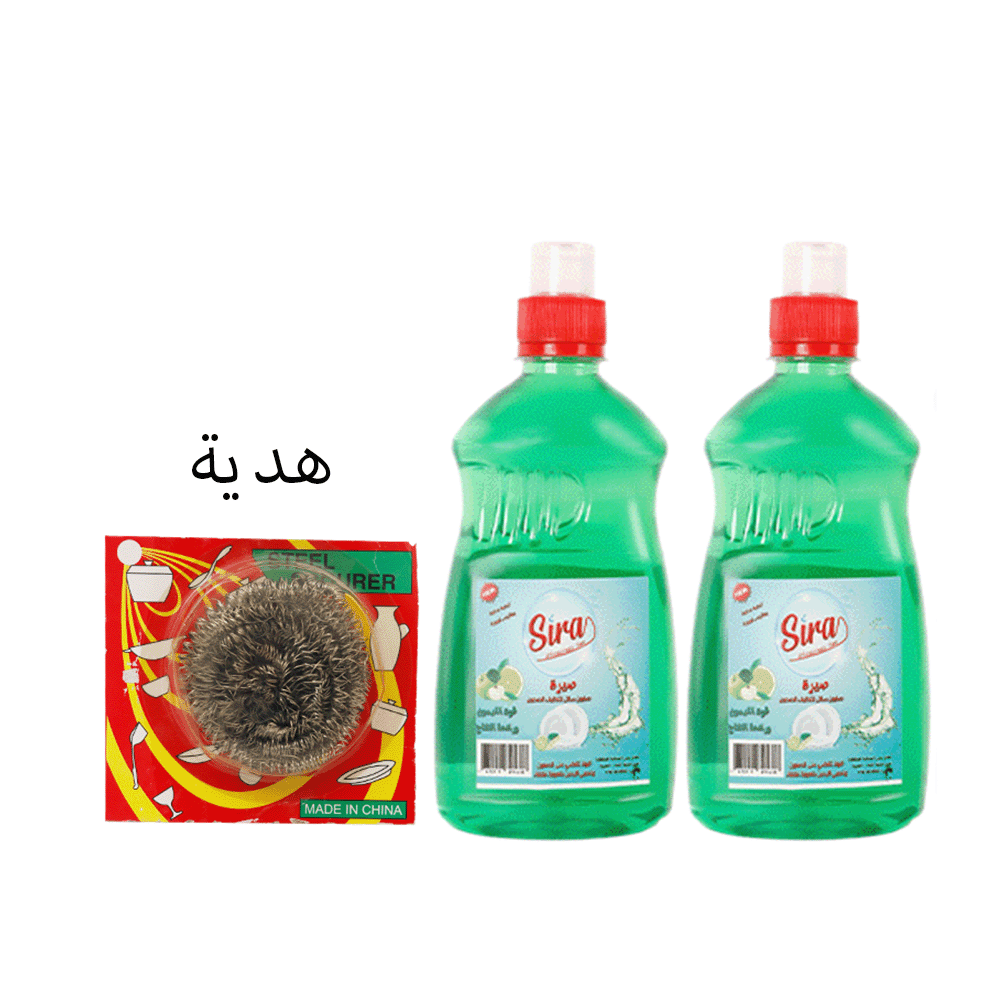 باكج صابون سائل التنظيف صيرة الصحون بقوة الليمون و رائح التفاح  - مع ليفة هدية